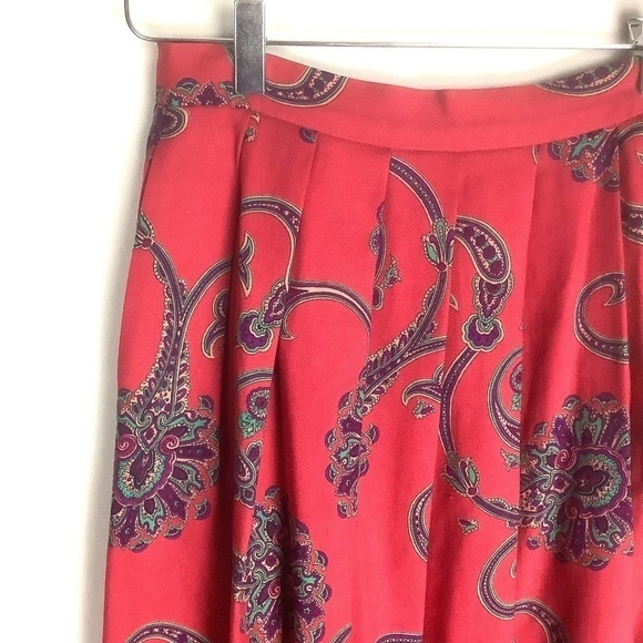 Talbots Vintage Pleated Paisley Wool Silk Blend Broomstick Skirt Red 8 - Picture 11 of 16